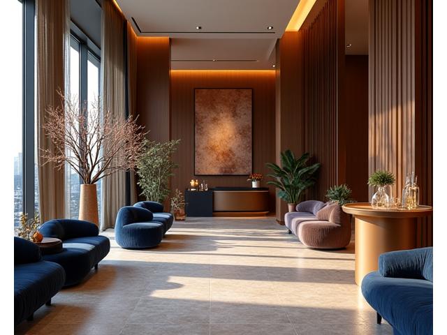 Elegant boutique hotel lobby with detailed decor