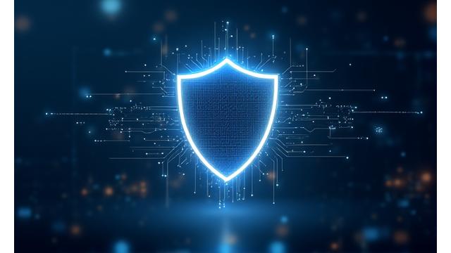 Abstract digital shield icon representing data protection and privacy commitment