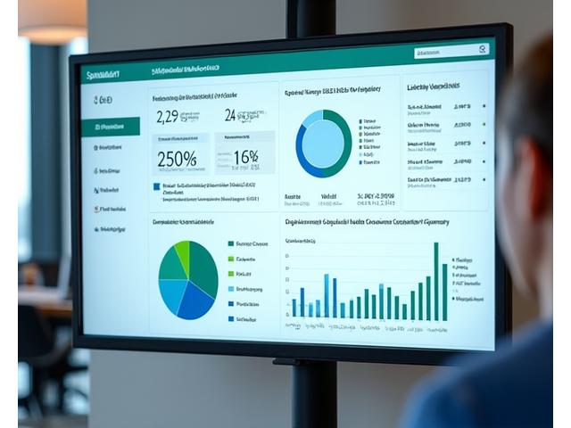 A detailed digital dashboard displaying sustainability metrics, charts, and progress toward green certifications.